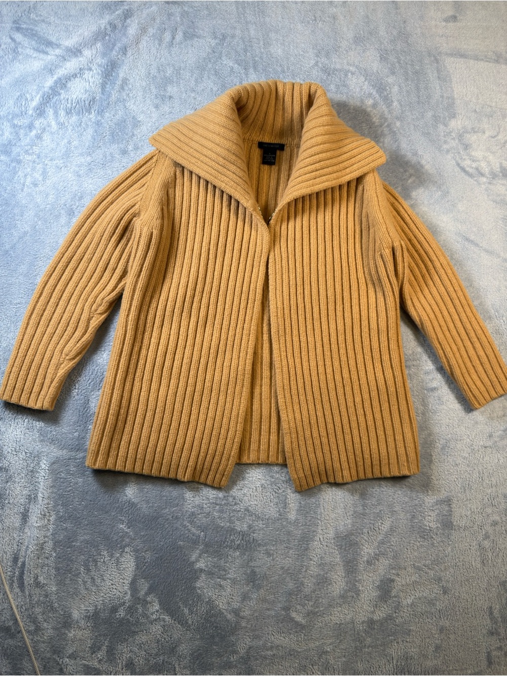 The Limited Ribbed Open-Front Coatigan in Camel 100% lambs wool #3196